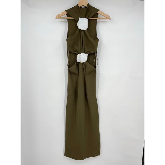 Cult Gaia | NWT Ambar Knit Dress in Nymph Olive Green Midi M - Picture 5 of 16